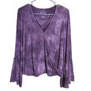 American Eagle Tie-Dye Bell Sleeve‎ Wrap Top Purple Y2K Fairy Boho Whimsygoth